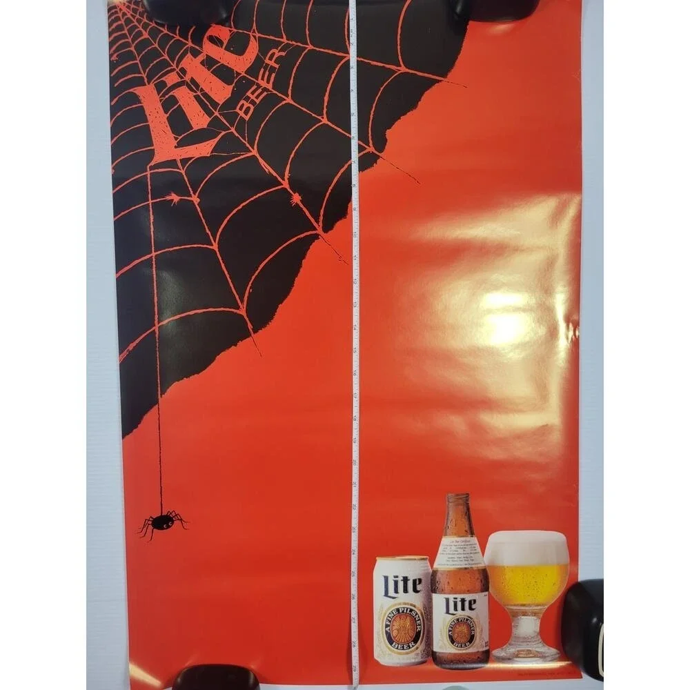 Vintage Miller Lite Beer Halloween Spider‎ Web Red Poster NEVER DISPLAYED